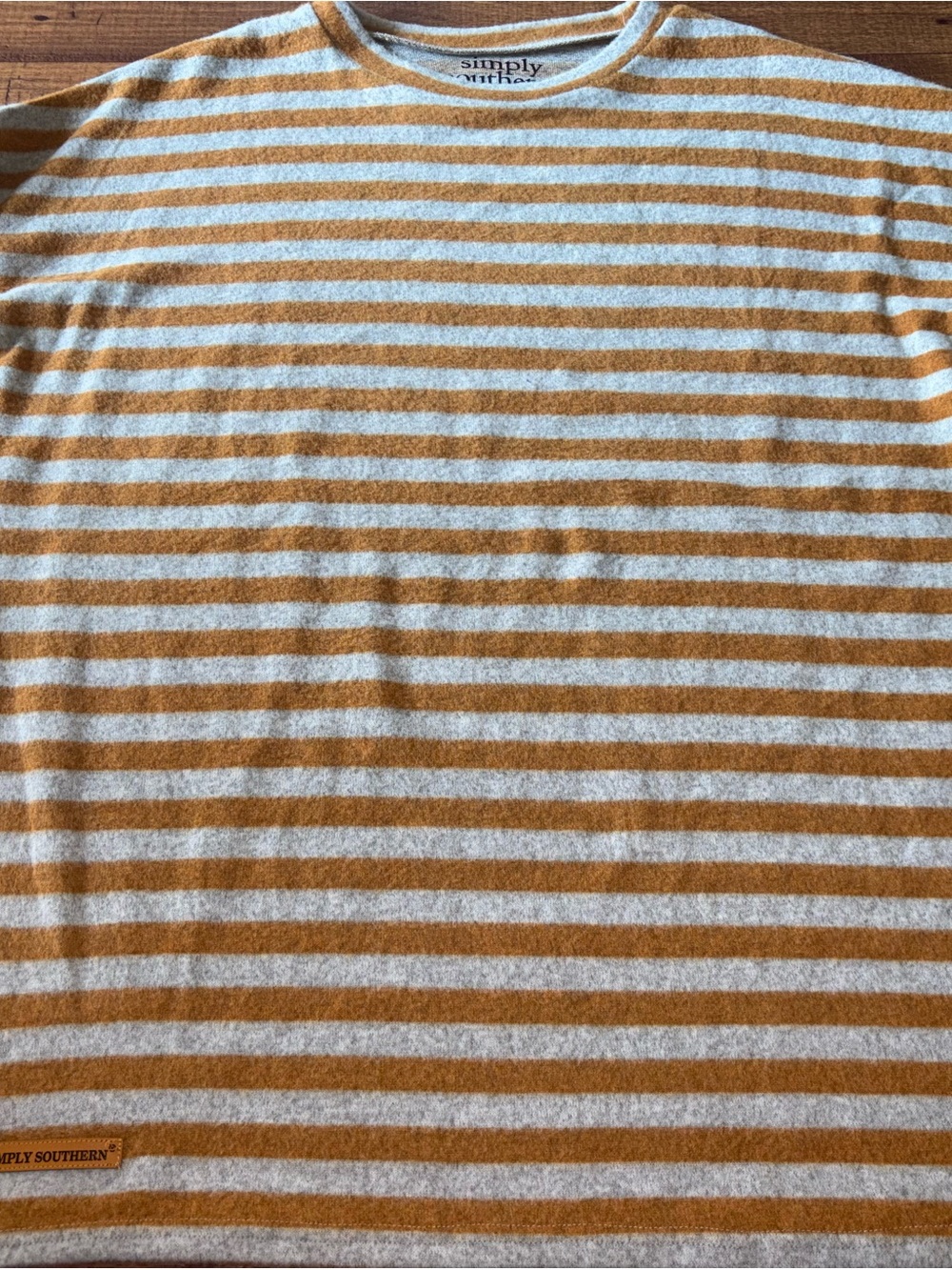 Simply Southern Mustard & Gray Striped Side-Button Tunic Sweater (Large)